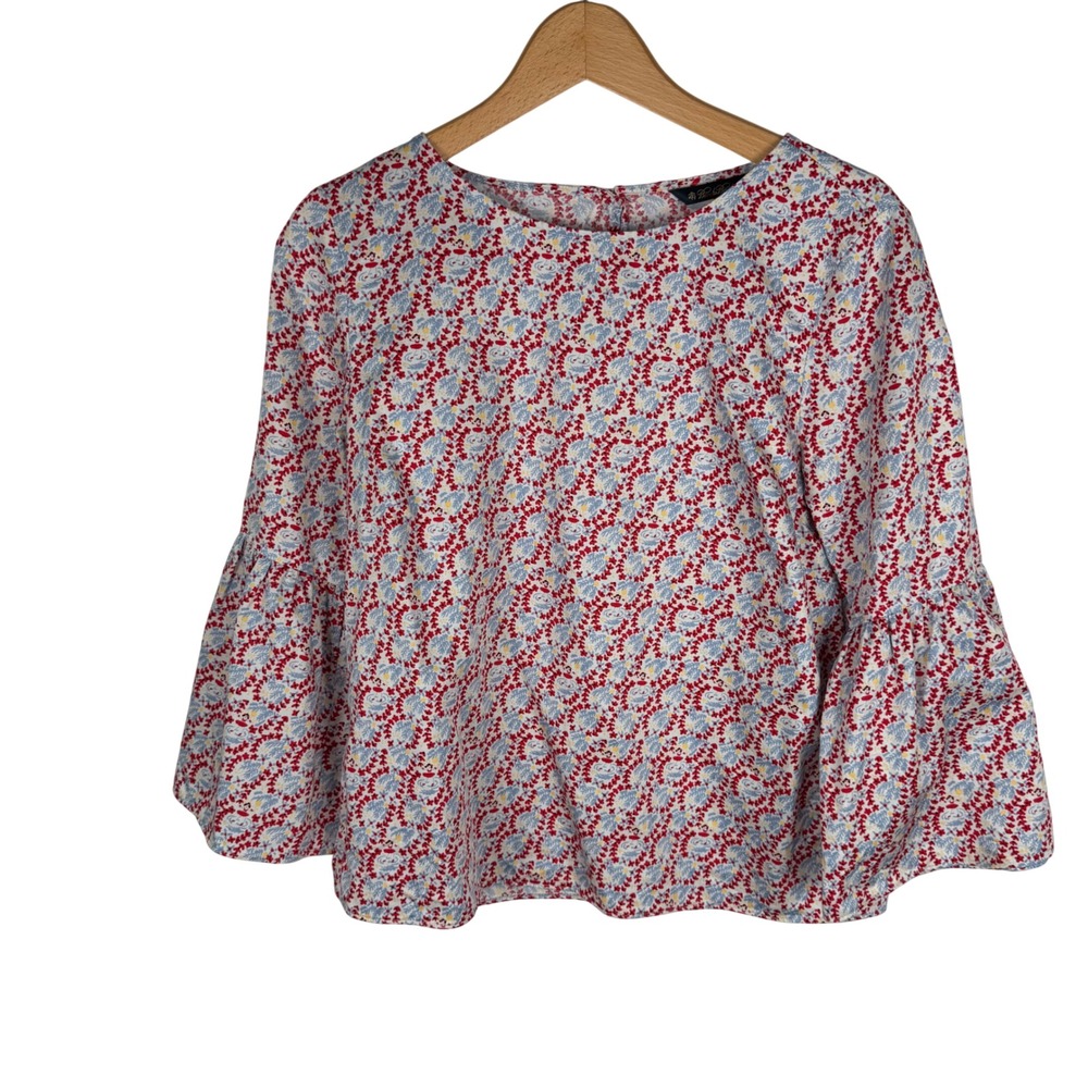 Brooks Brothers Floral Novelty Bell Sleeve Cotton Top Womens 8 Hawaiian Print